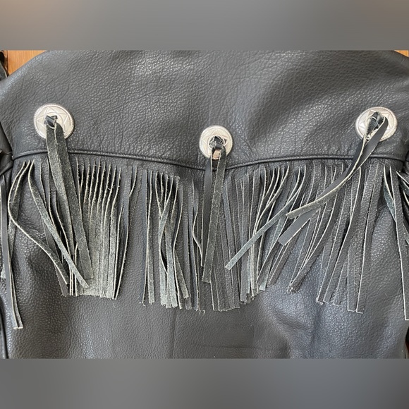 Vintage biker fringe black leather moto jacket - Picture 12 of 16